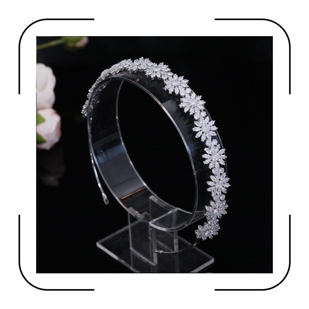 7554 Cubic Zirconia Floral Wedding Bride Headband Zircon Prom Party